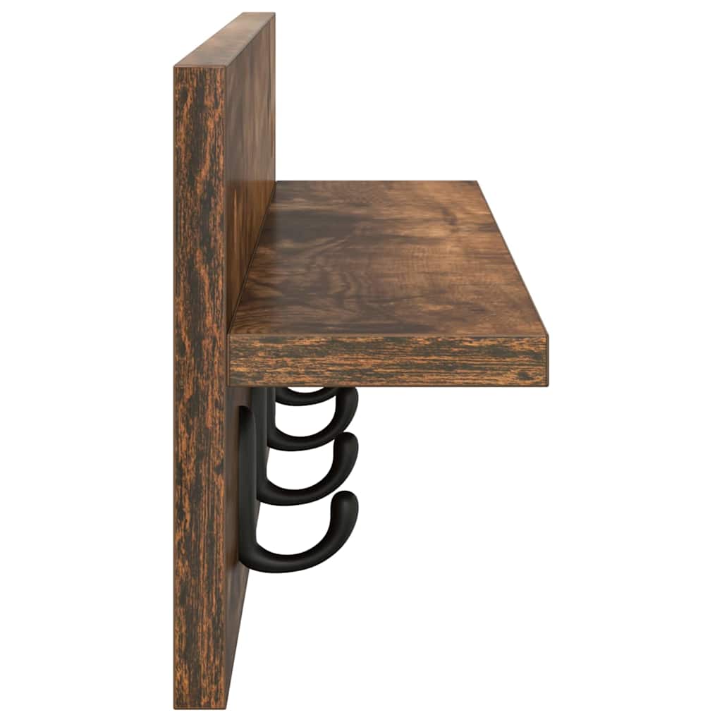 Porte-manteau mural avec étagère Chêne fumé 60 x 10.5 x 18 cm
