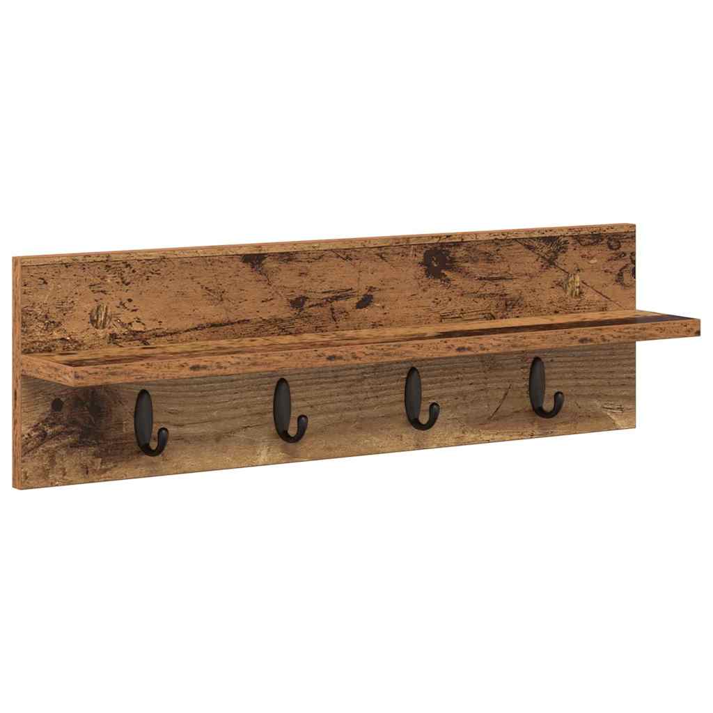Porte-manteau mural avec étagère Bois ancien 60 x 10.5 x 18 cm
