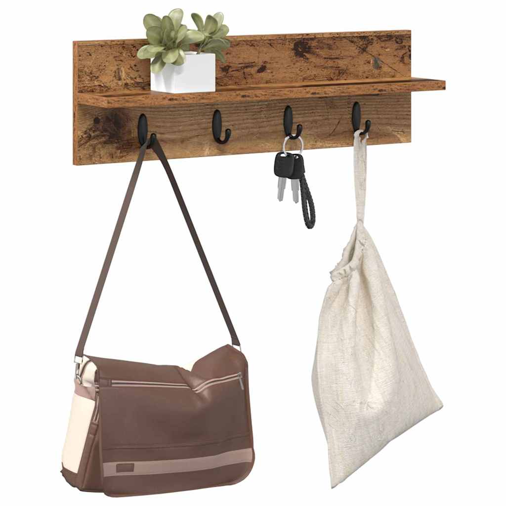 Porte-manteau mural avec étagère Bois ancien 60 x 10.5 x 18 cm