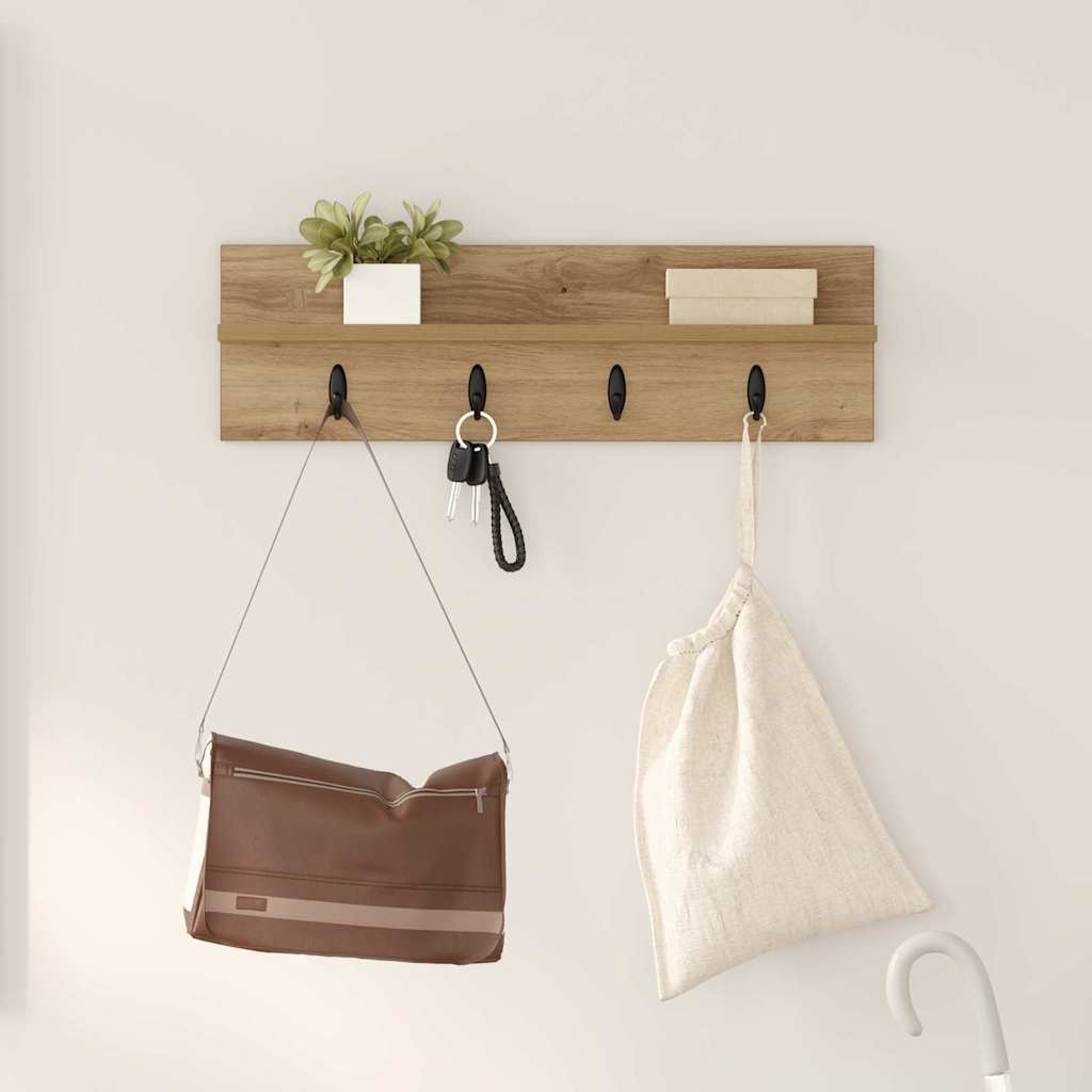 Porte-manteau mural chêne artisanal 60 x 10.5 x 18 cm