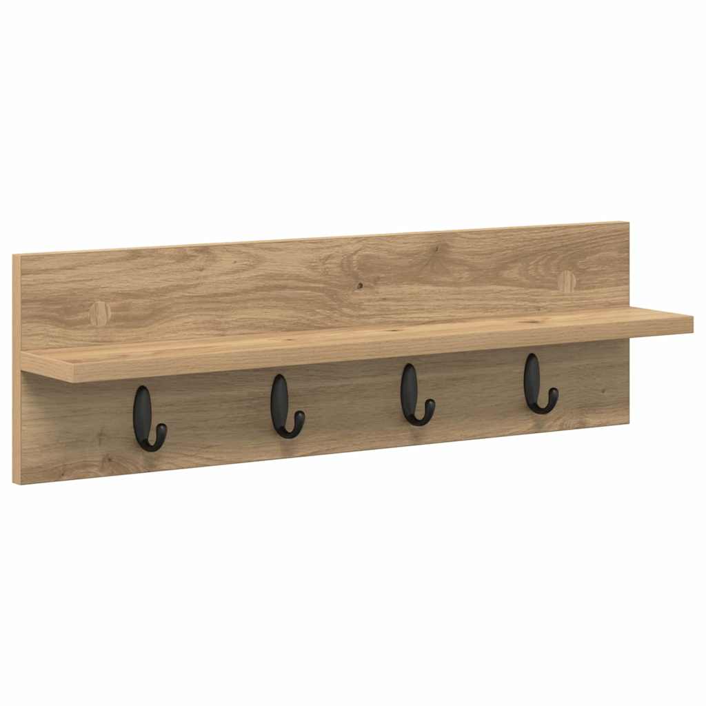 Porte-manteau mural chêne artisanal 60 x 10.5 x 18 cm