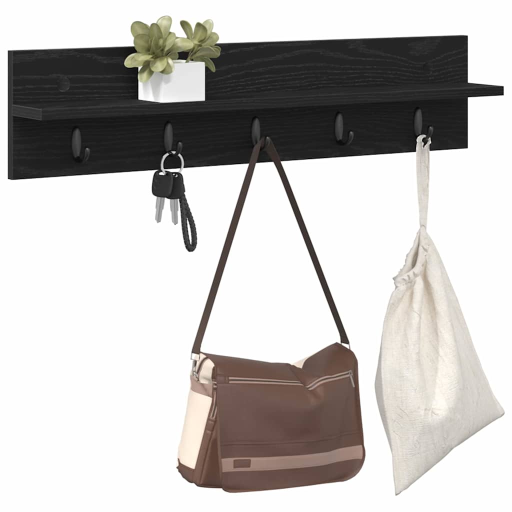 Porte-manteau mural avec étagère Chêne noir 80 x 10.5 x 18 cm