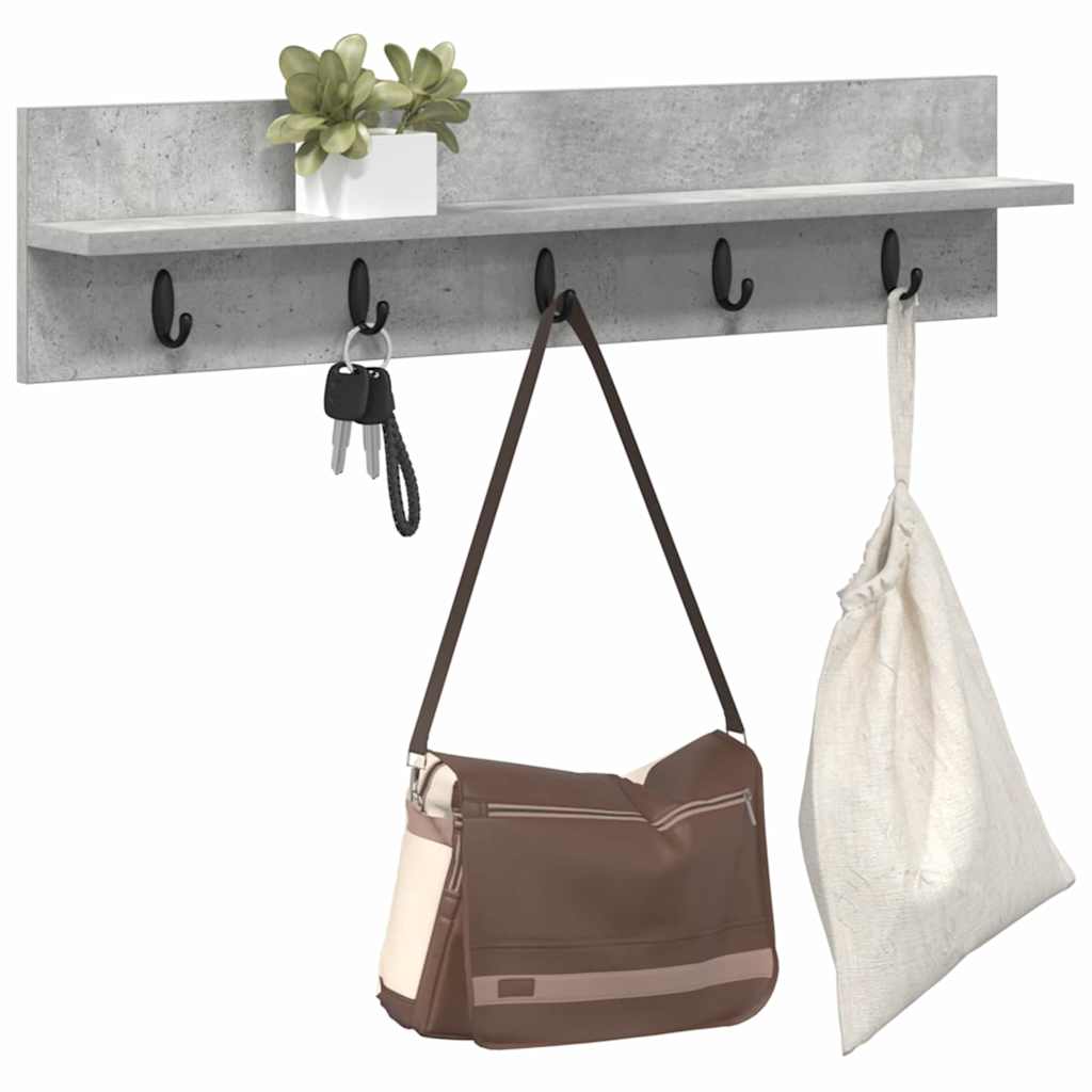 Porte-manteau mural avec étagère Gris béton 80 x 10.5 x 18 cm