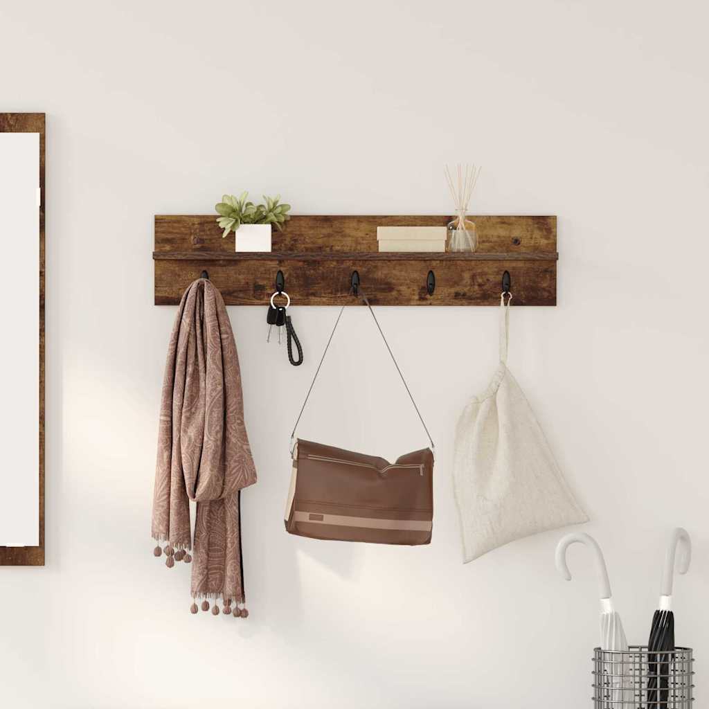 Porte-manteau mural avec étagère Chêne fumé 80 x 10.5 x 18 cm