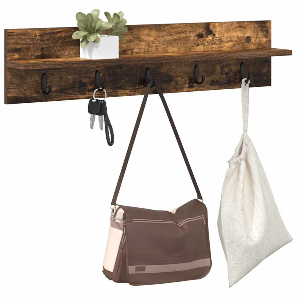 Porte-manteau mural avec étagère Chêne fumé 80 x 10.5 x 18 cm