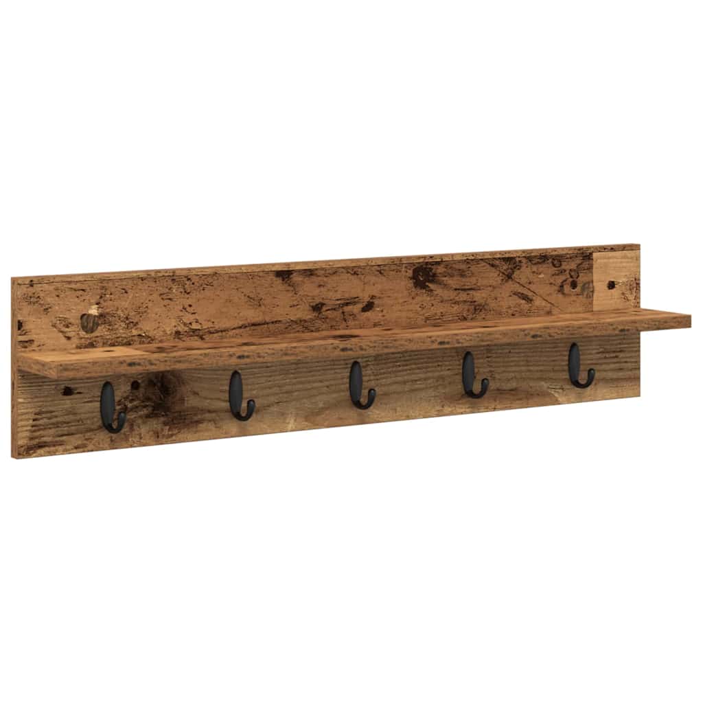 Porte-manteau mural avec étagère Bois ancien 80 x 10.5 x 18 cm