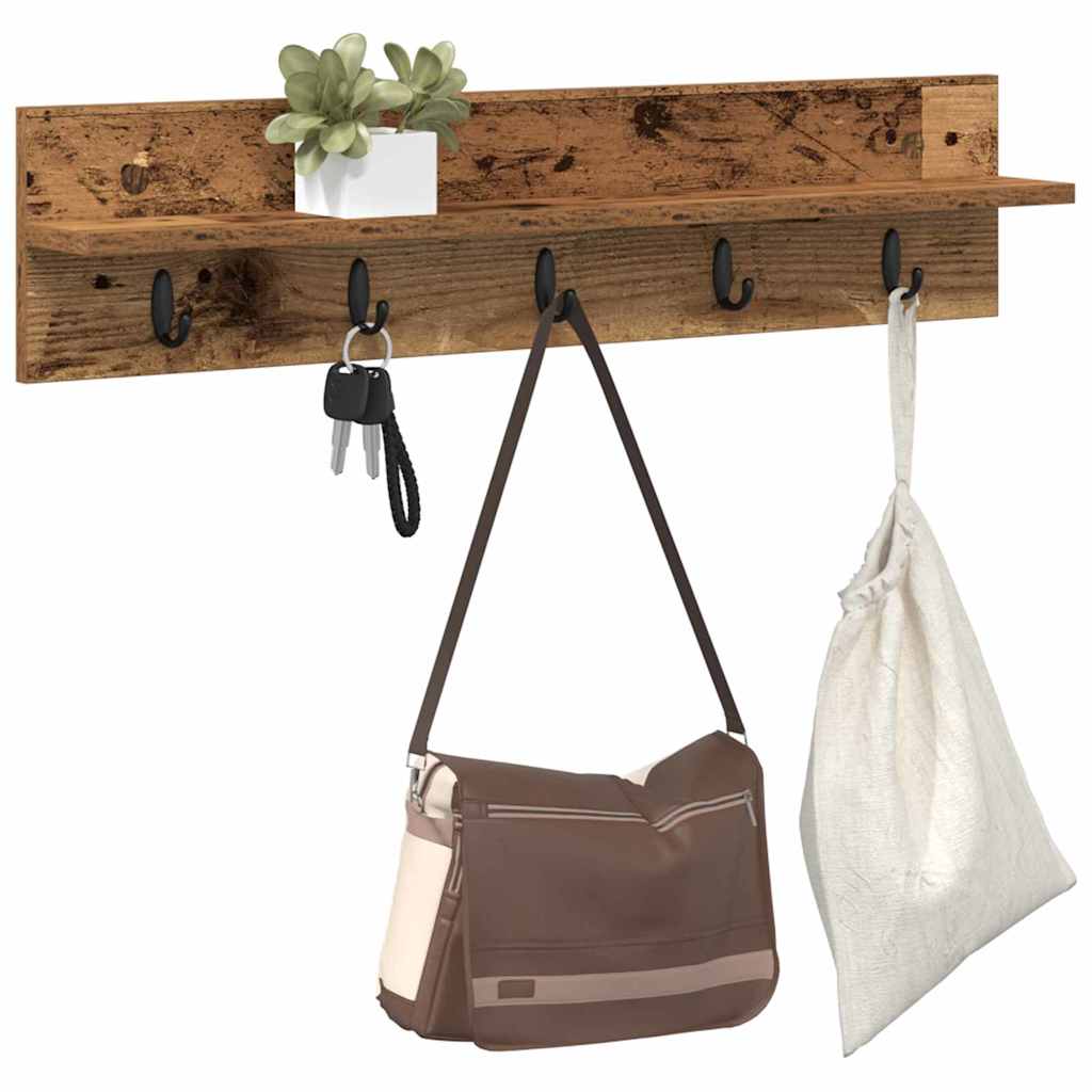 Porte-manteau mural avec étagère Bois ancien 80 x 10.5 x 18 cm