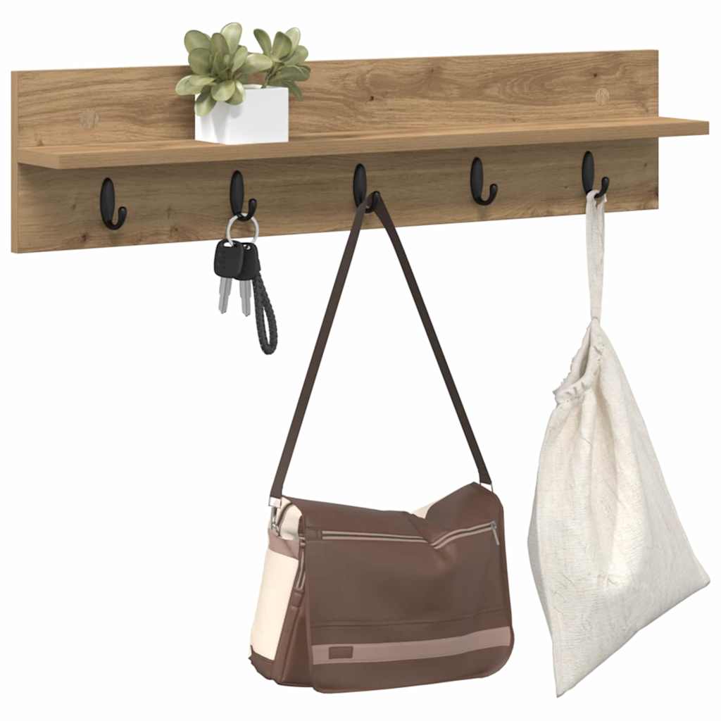 Porte-manteau mural chêne artisanal 80 x 10.5 x 18 cm