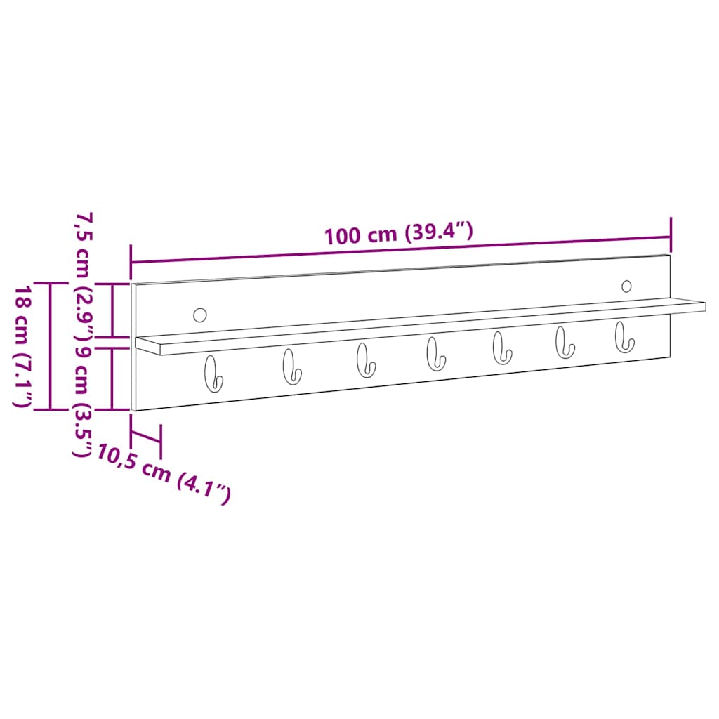 Porte-manteau mural Blanc 100 x 10.5 x 18 cm Bois d'ingénierie