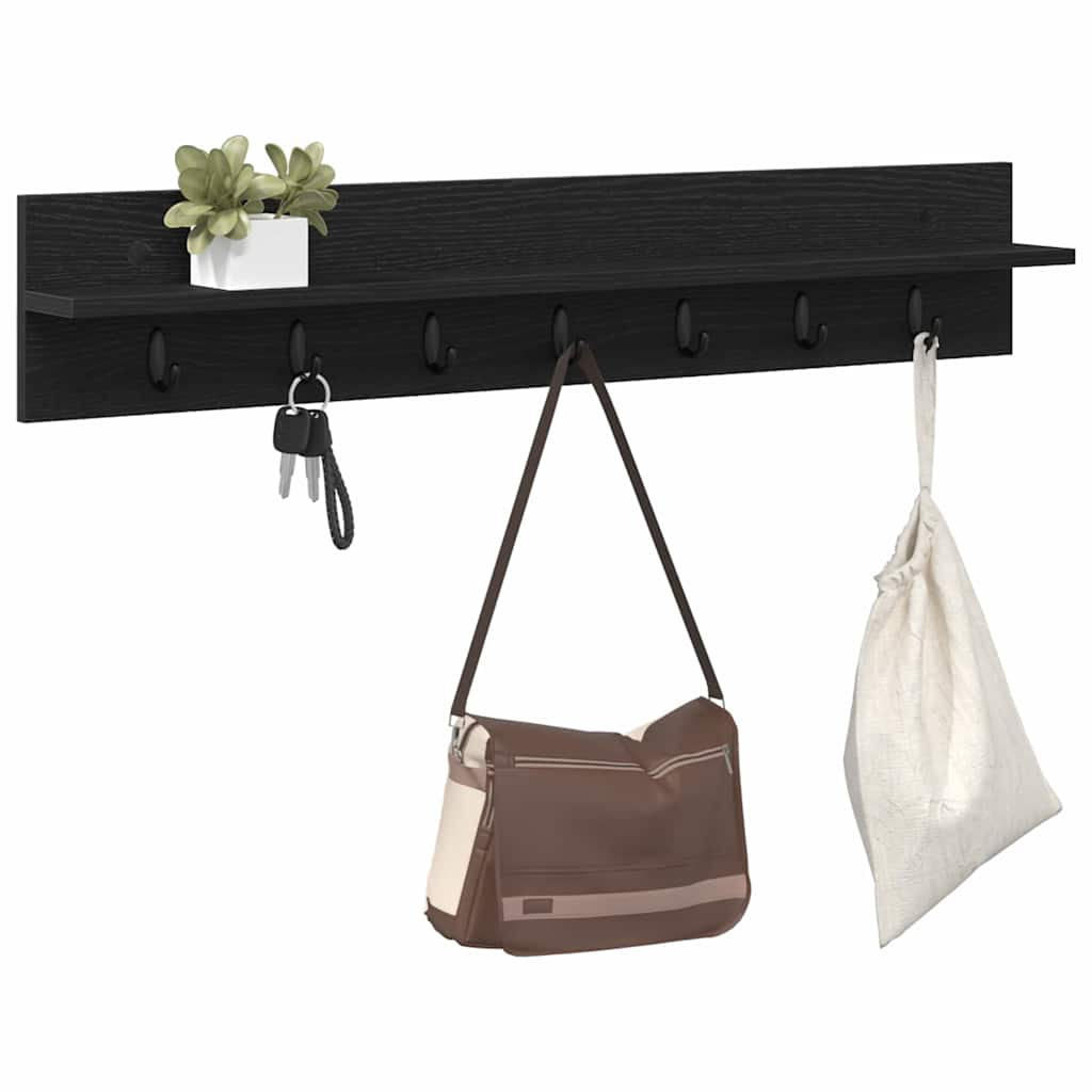 Porte-manteau mural avec étagère Chêne noir 100 x 10.5 x 18 cm