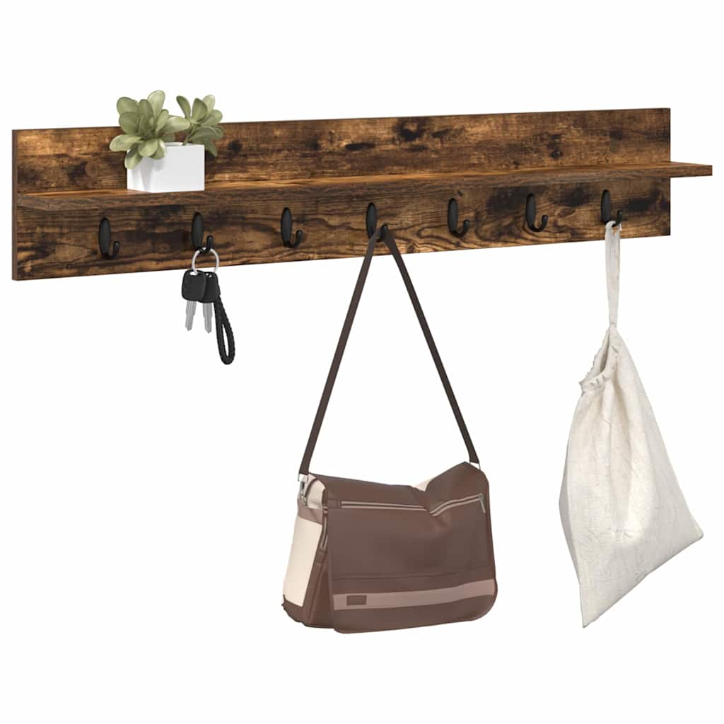 Porte-manteau mural avec étagère Chêne fumé 100 x 10.5 x 18 cm
