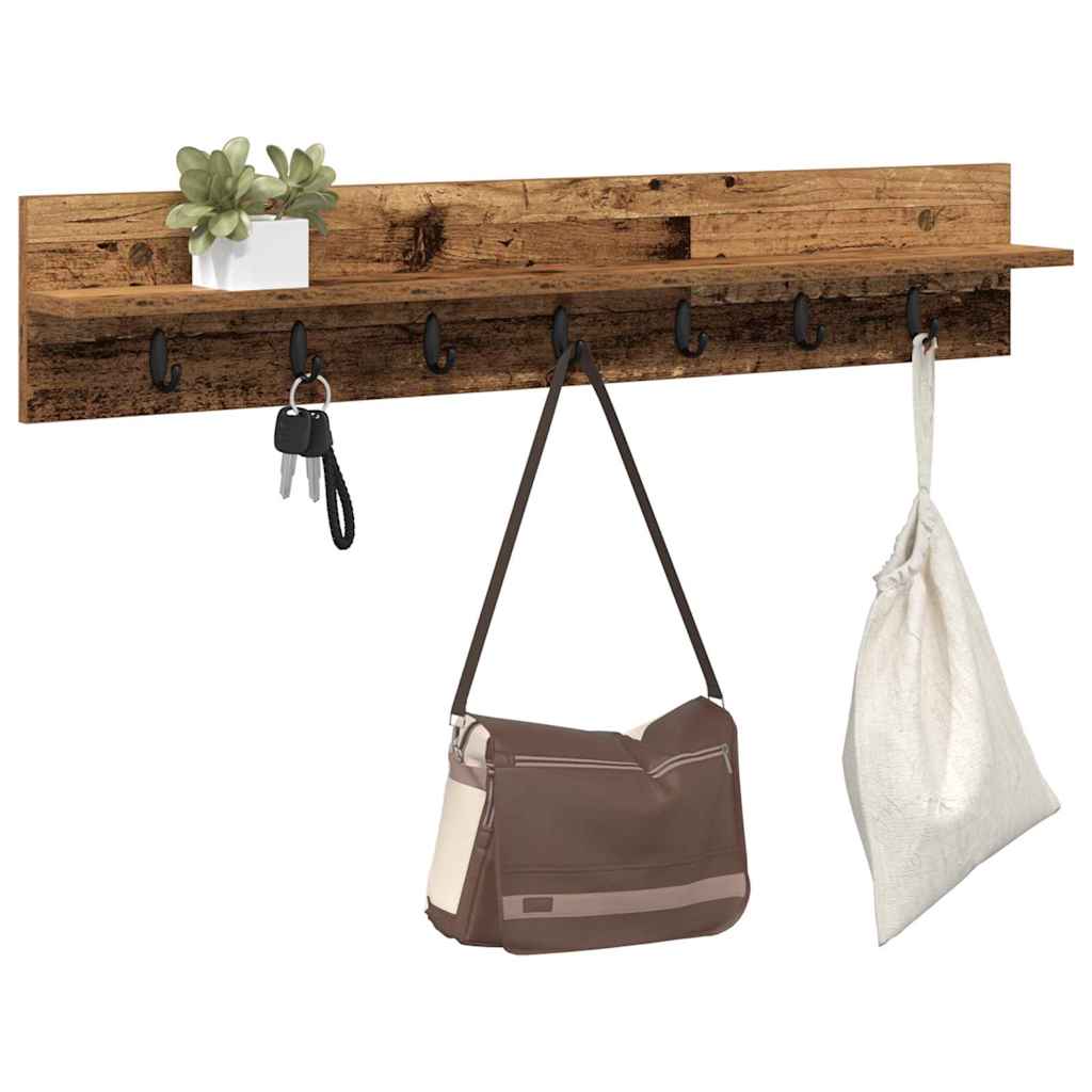 Porte-manteau mural avec étagère Bois ancien 100 x 10.5 x 18 cm