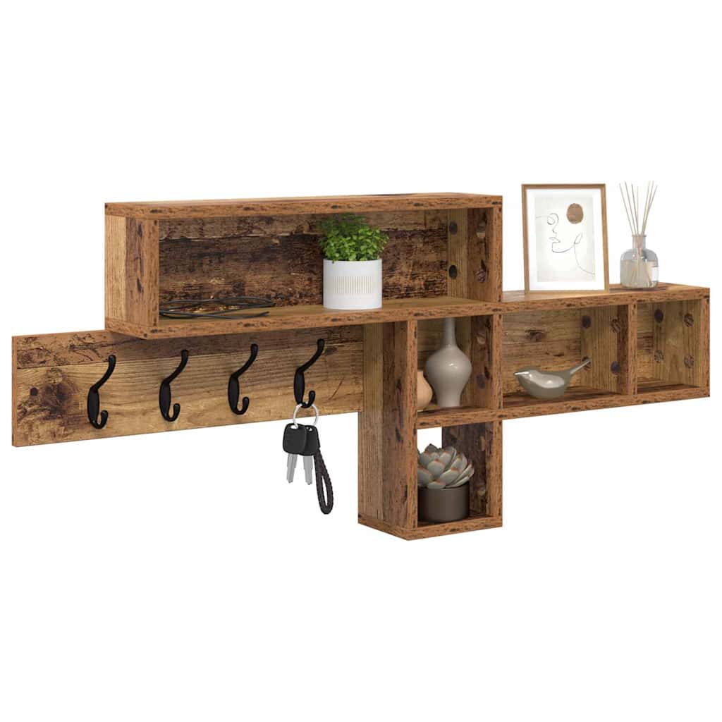 Porte-manteau mural avec étagère Bois ancien 100 x 12 x 43,5 cm