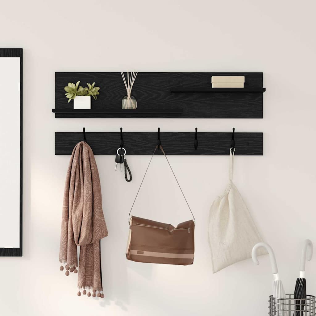 Porte-manteau mural avec étagère Chêne noir 90 x 15 x 36 cm