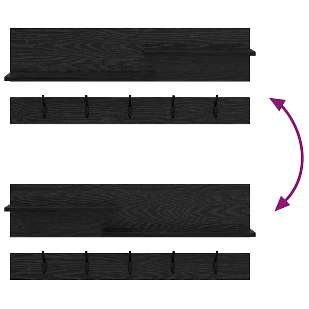 Porte-manteau mural avec étagère Chêne noir 90 x 15 x 36 cm