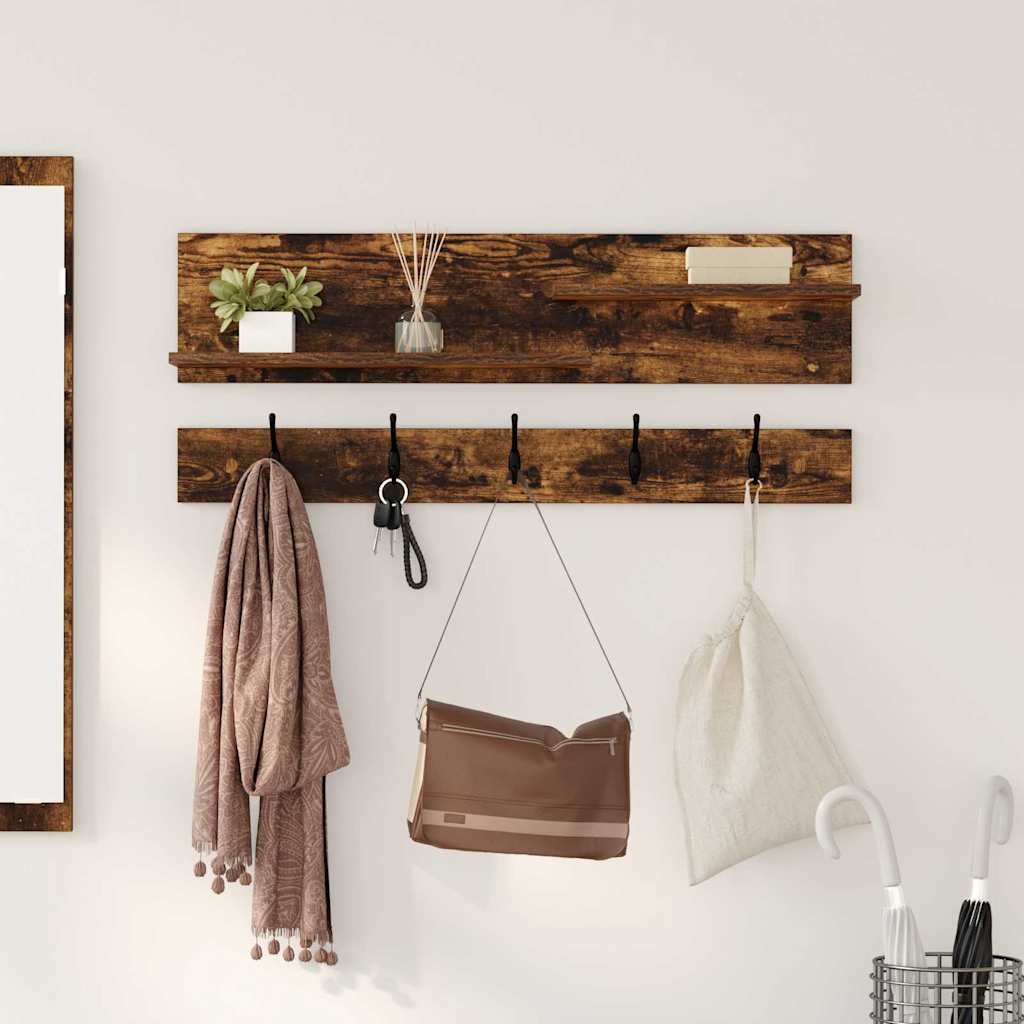 Porte-manteau mural avec étagère Chêne fumé 90 x 15 x 36 cm