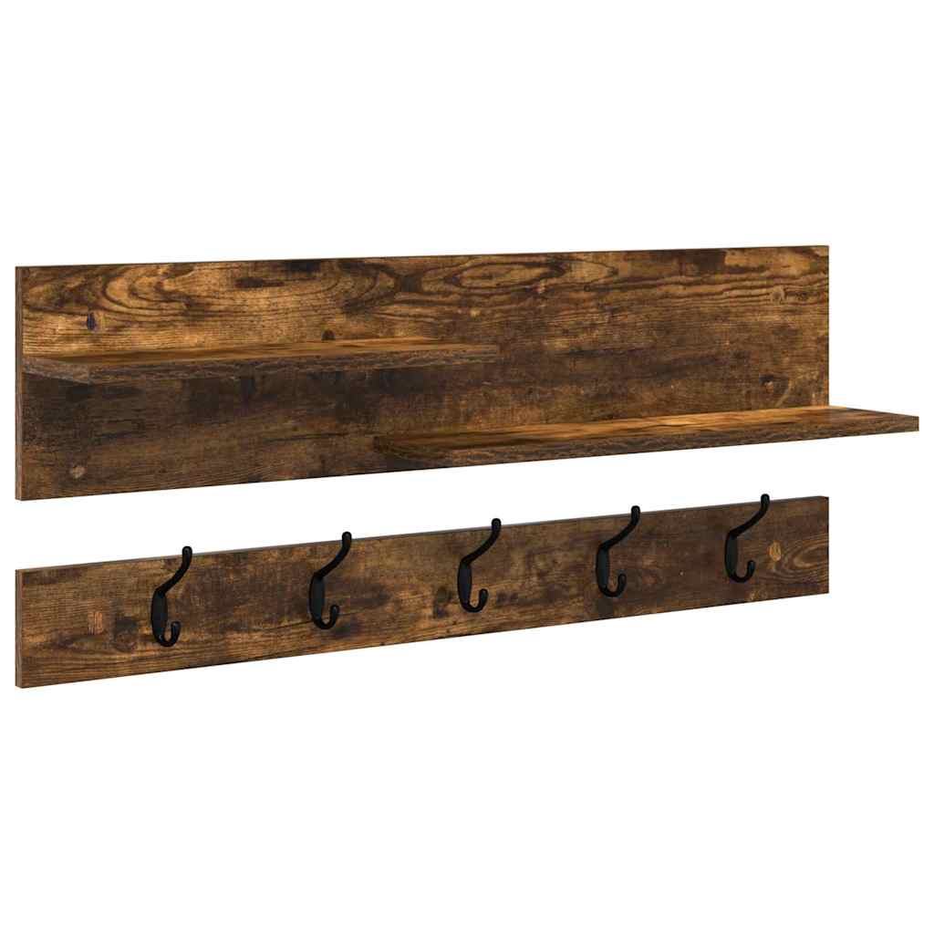 Porte-manteau mural avec étagère Chêne fumé 90 x 15 x 36 cm