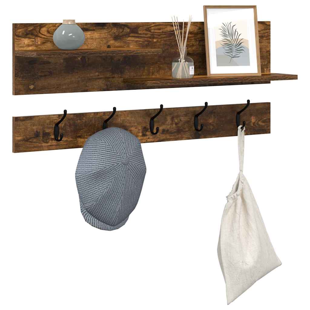 Porte-manteau mural avec étagère Chêne fumé 90 x 15 x 36 cm