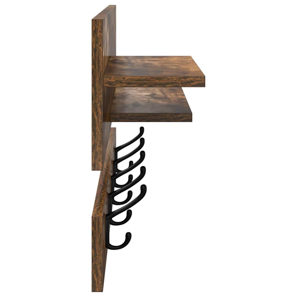 Porte-manteau mural avec étagère Chêne fumé 90 x 15 x 36 cm