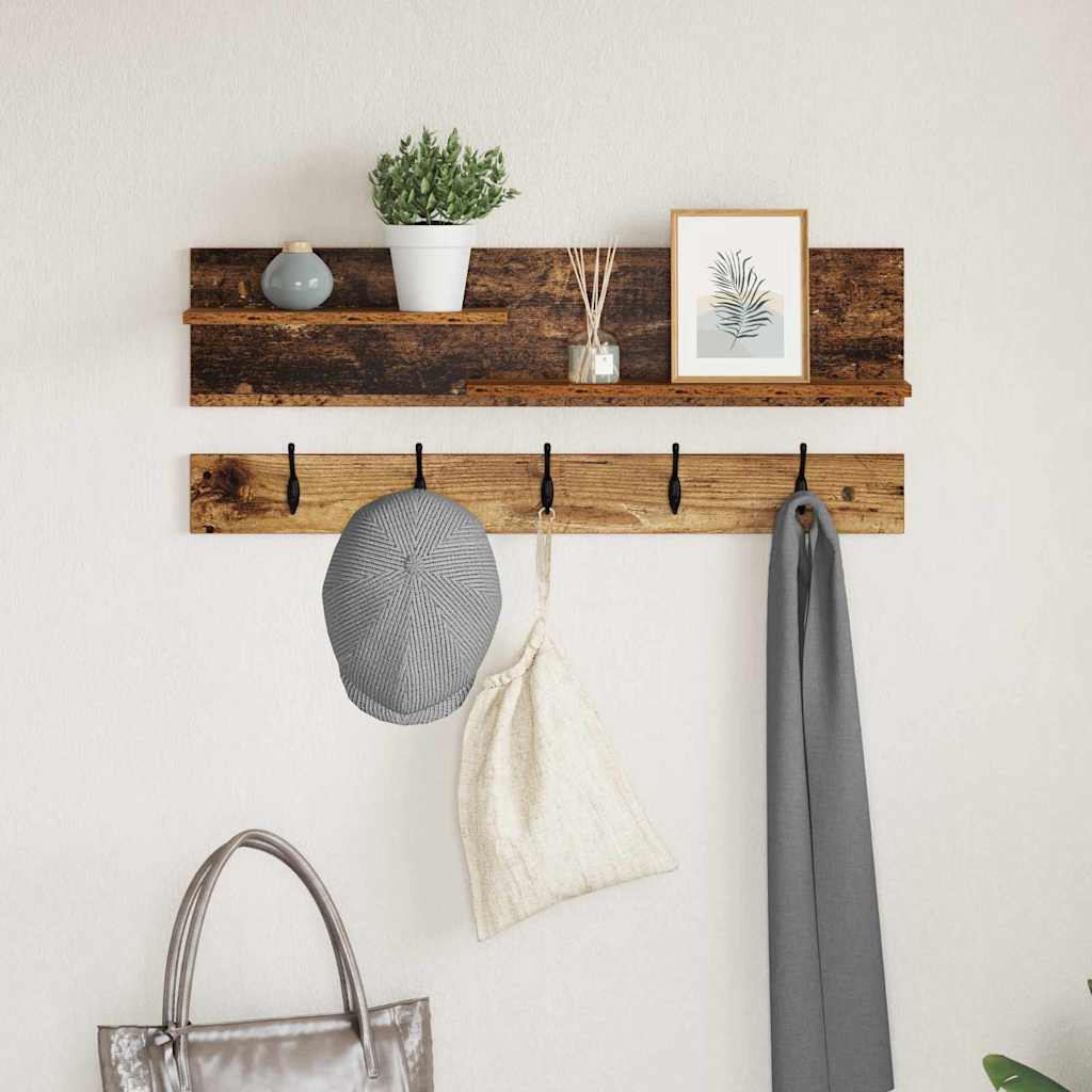 Porte-manteau mural avec étagère Bois ancien 90 x 15 x 36 cm