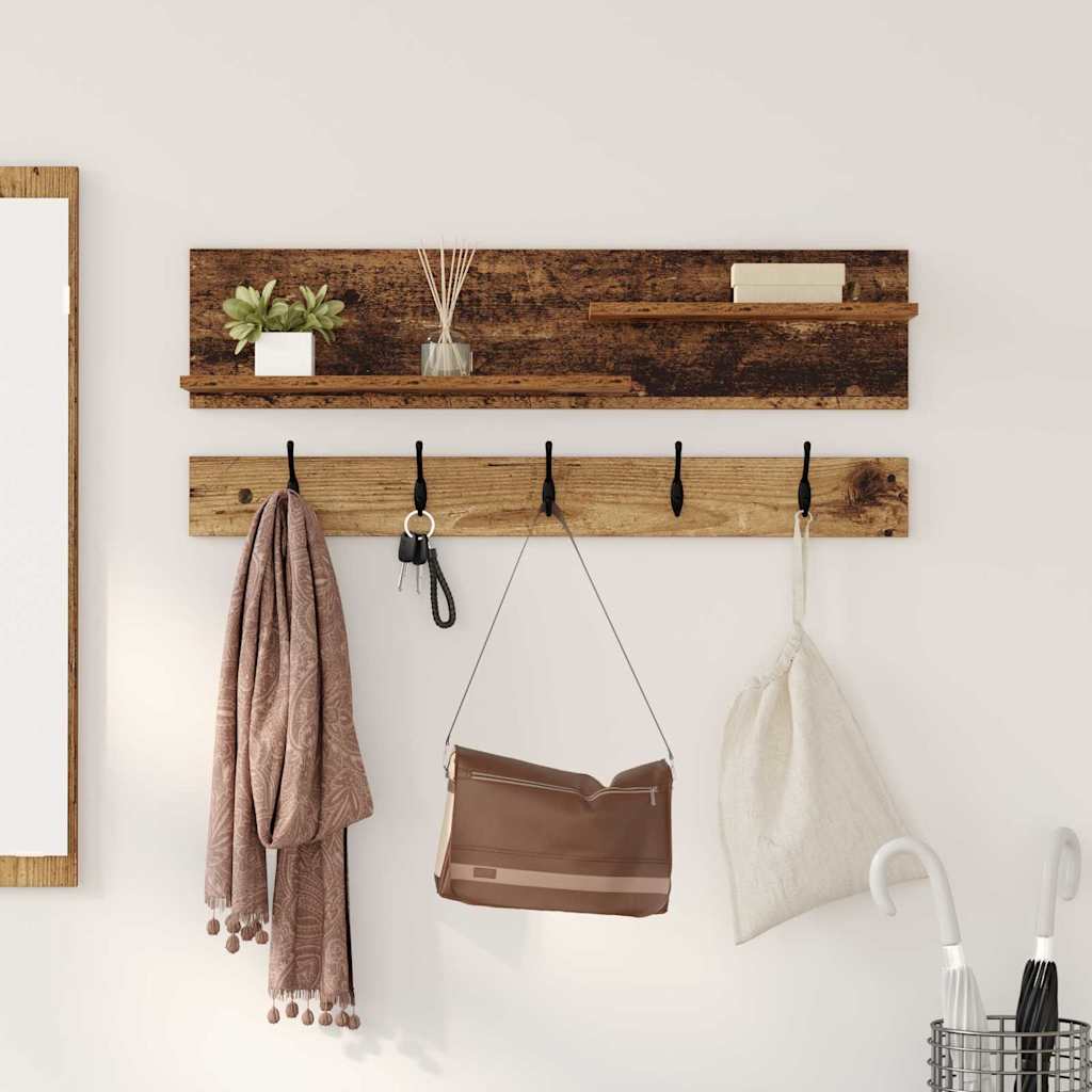 Porte-manteau mural avec étagère Bois ancien 90 x 15 x 36 cm