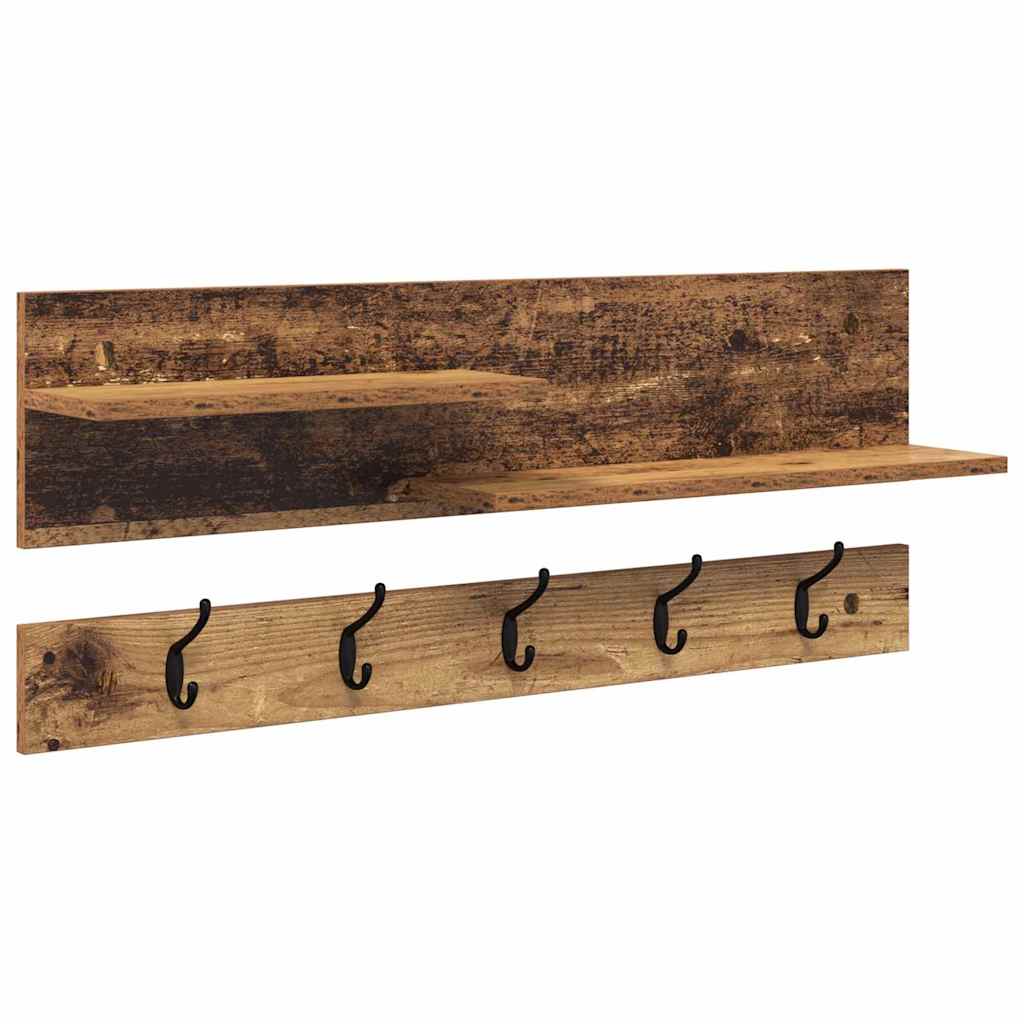 Porte-manteau mural avec étagère Bois ancien 90 x 15 x 36 cm