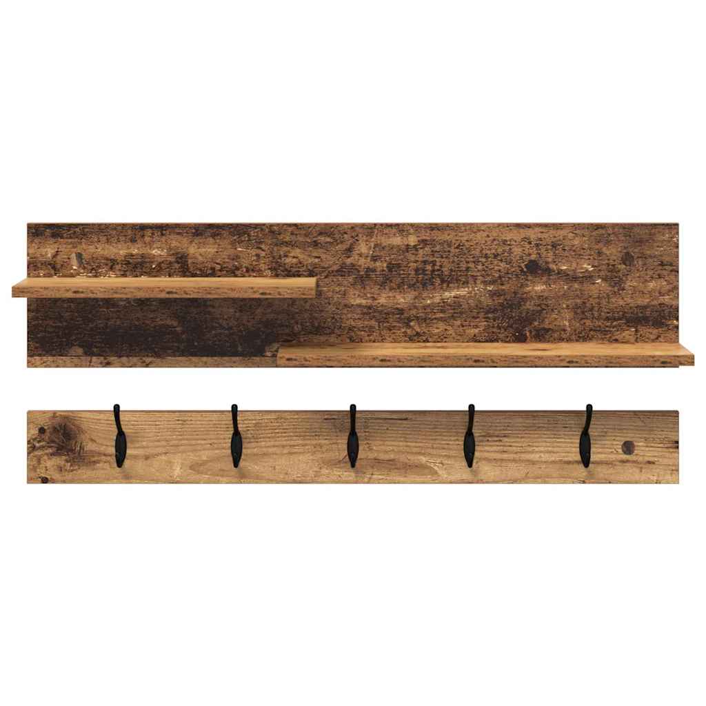 Porte-manteau mural avec étagère Bois ancien 90 x 15 x 36 cm