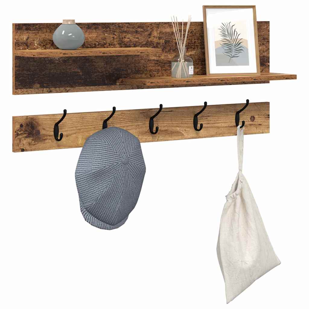 Porte-manteau mural avec étagère Bois ancien 90 x 15 x 36 cm