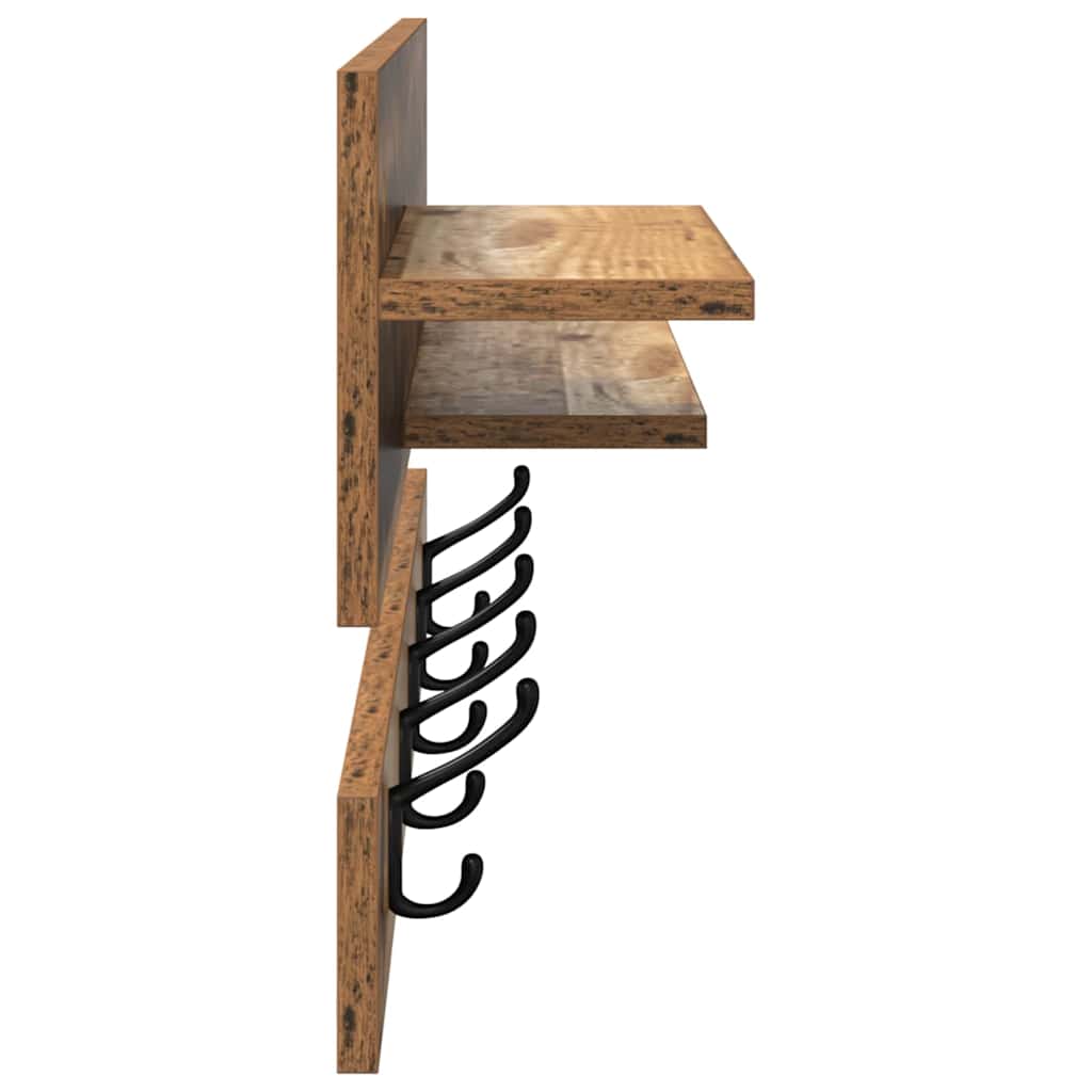 Porte-manteau mural avec étagère Bois ancien 90 x 15 x 36 cm