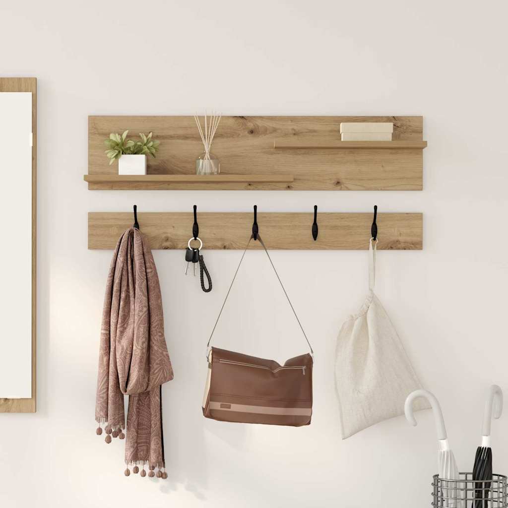 Porte-manteau mural chêne artisanal 90 x 15 x 36 cm