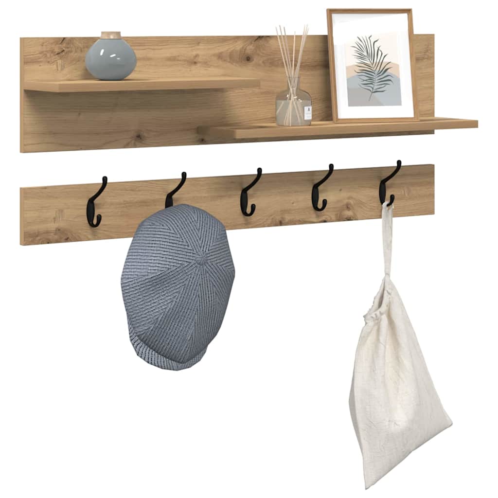 Porte-manteau mural chêne artisanal 90 x 15 x 36 cm
