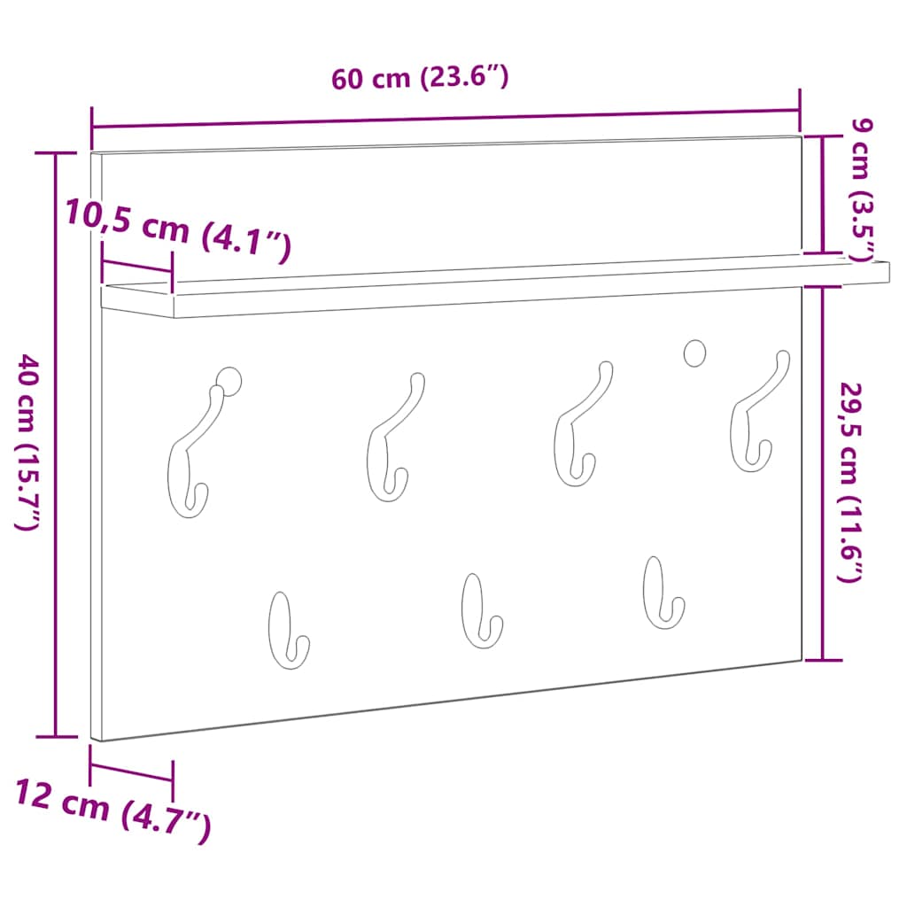 Porte-manteau mural Blanc 60 x 40 x 12 cm Bois d'ingénierie