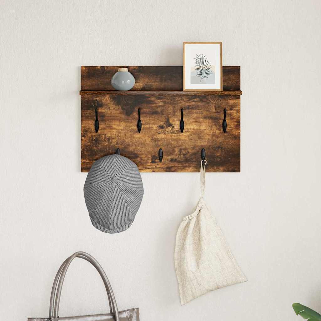 Porte-manteau mural avec étagère Chêne fumé 60 x 40 x 12 cm