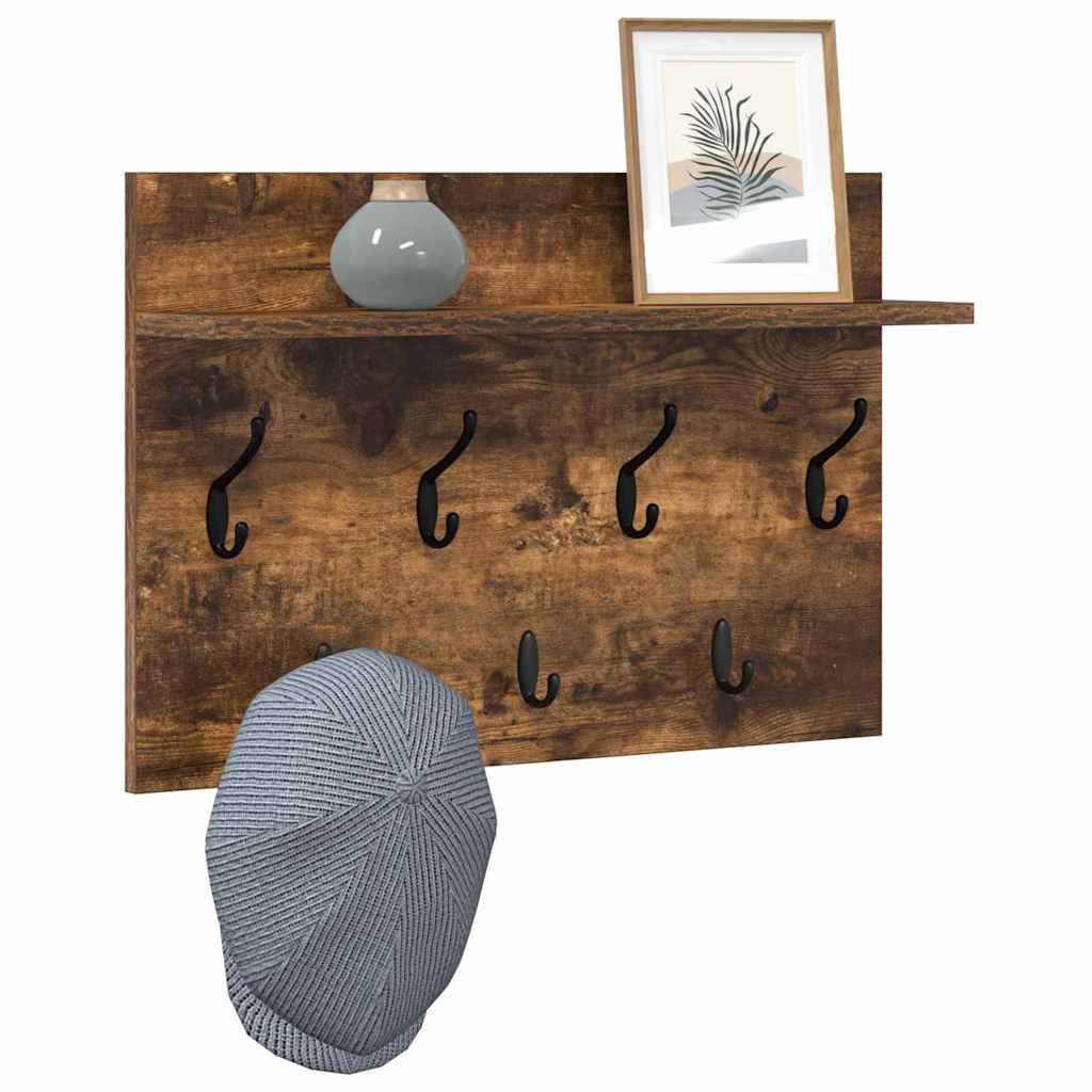 Porte-manteau mural avec étagère Chêne fumé 60 x 40 x 12 cm