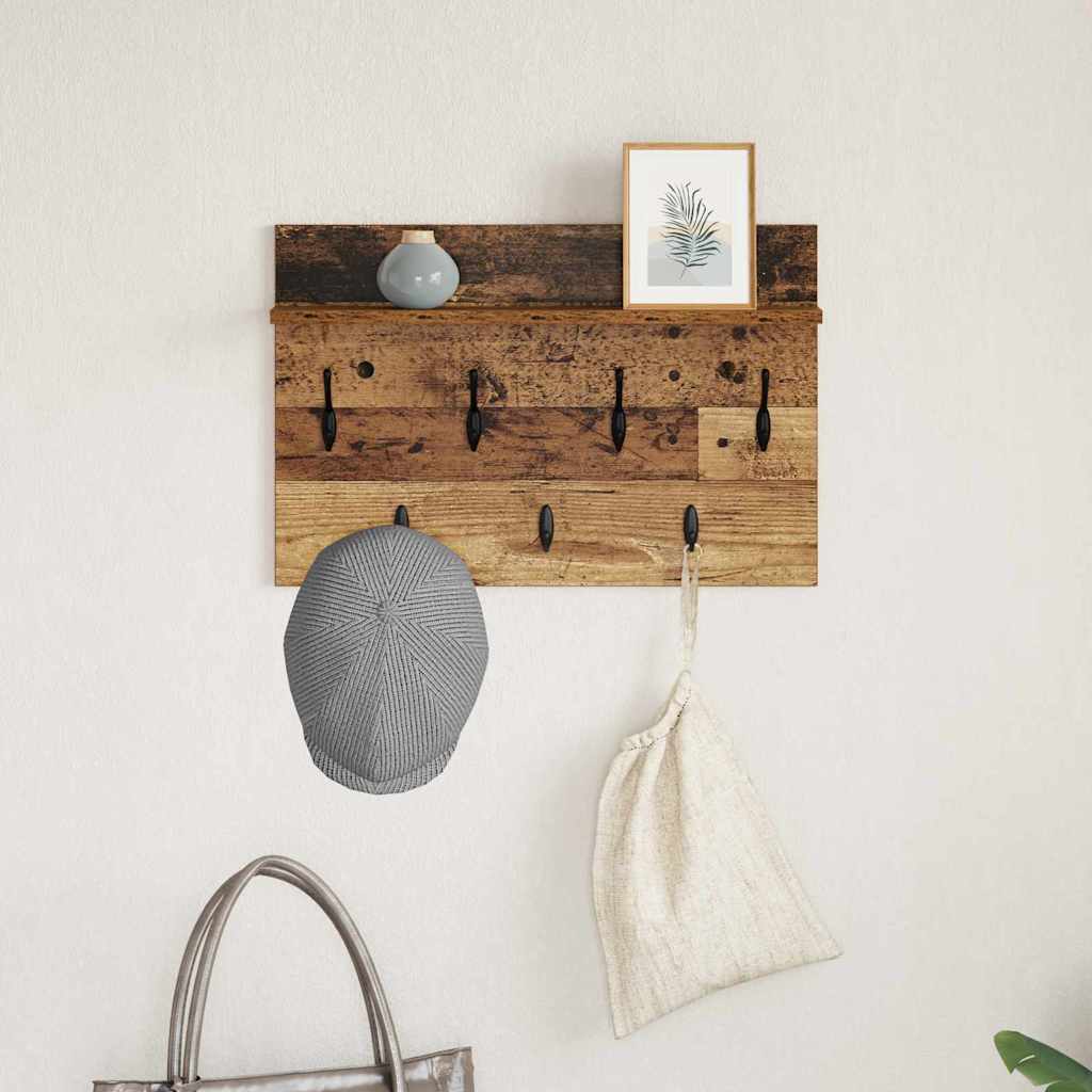 Porte-manteau mural avec étagère Bois ancien 60 x 40 x 12 cm