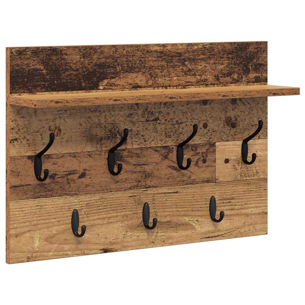 Porte-manteau mural avec étagère Bois ancien 60 x 40 x 12 cm