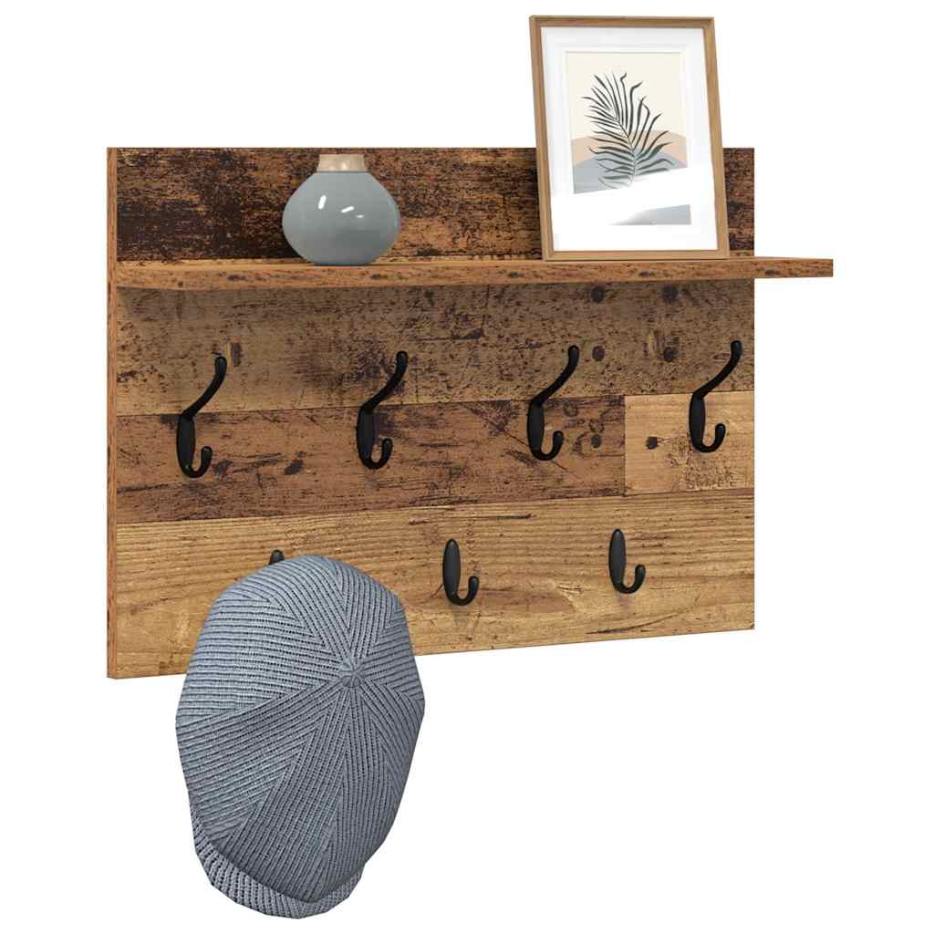 Porte-manteau mural avec étagère Bois ancien 60 x 40 x 12 cm