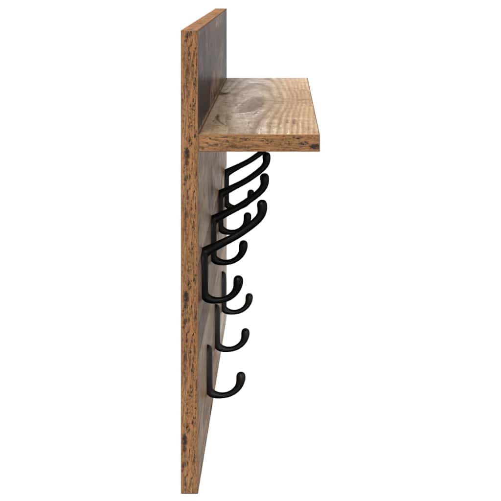 Porte-manteau mural avec étagère Bois ancien 60 x 40 x 12 cm