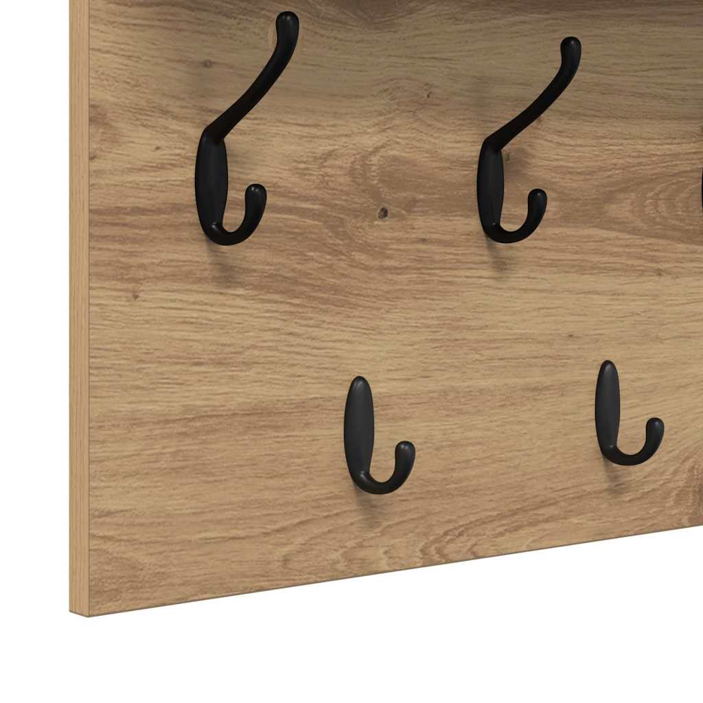 Porte-manteau mural chêne artisanal 60 x 40 x 12 cm