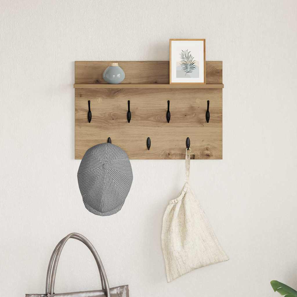 Porte-manteau mural chêne artisanal 60 x 40 x 12 cm