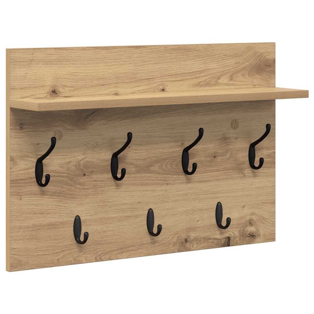 Porte-manteau mural chêne artisanal 60 x 40 x 12 cm