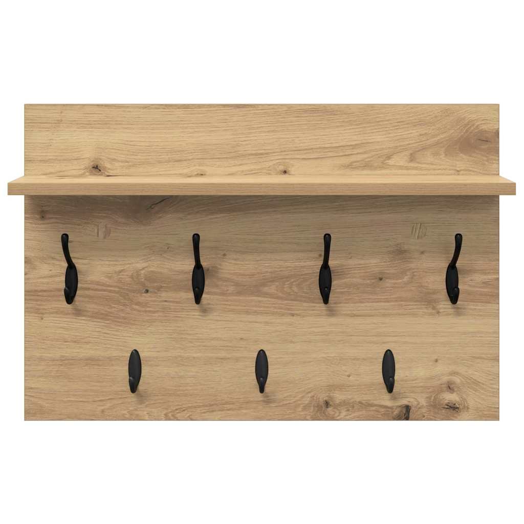 Porte-manteau mural chêne artisanal 60 x 40 x 12 cm