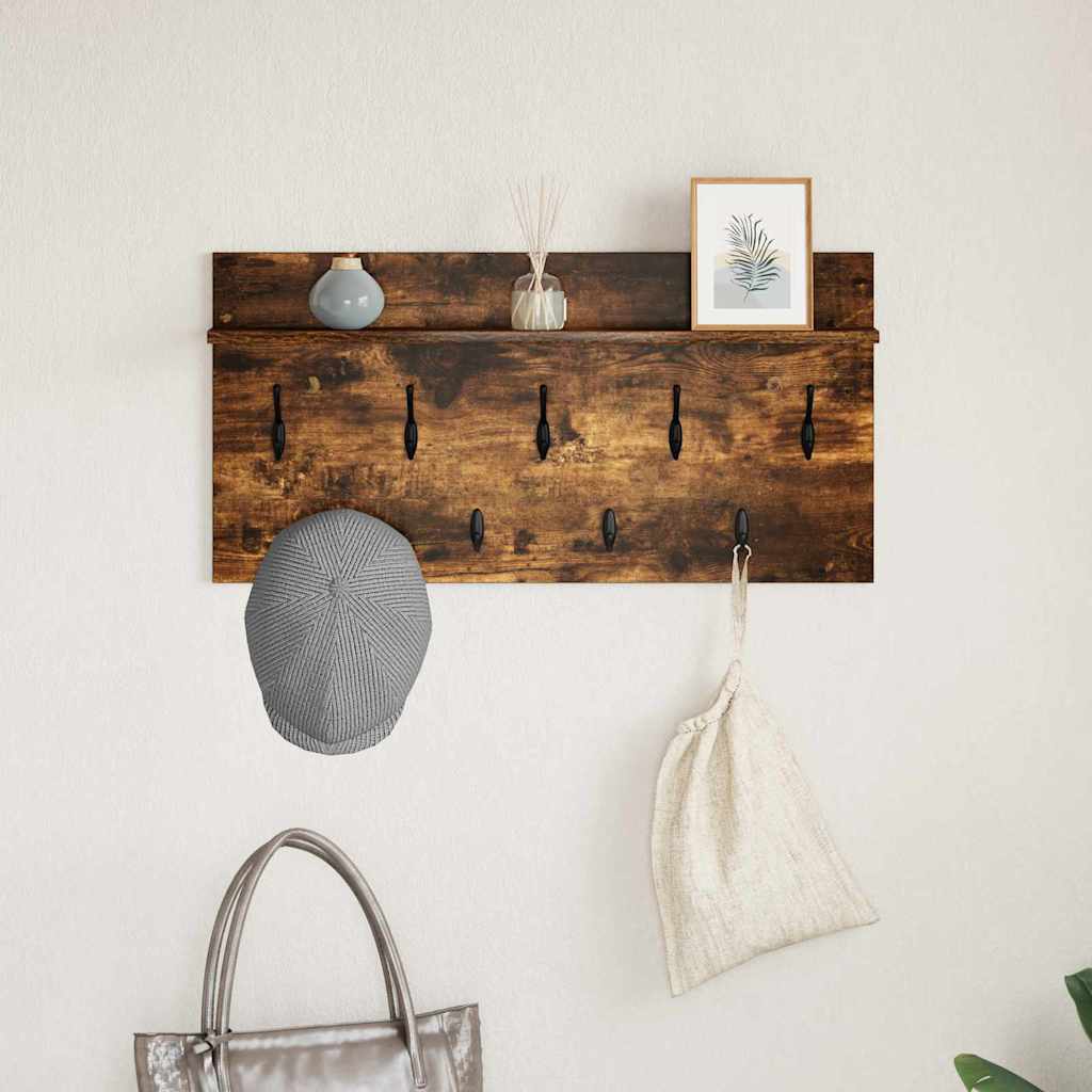 Porte-manteau mural avec étagère Chêne fumé 80 x 40 x 12 cm