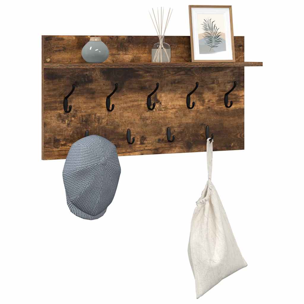 Porte-manteau mural avec étagère Chêne fumé 80 x 40 x 12 cm