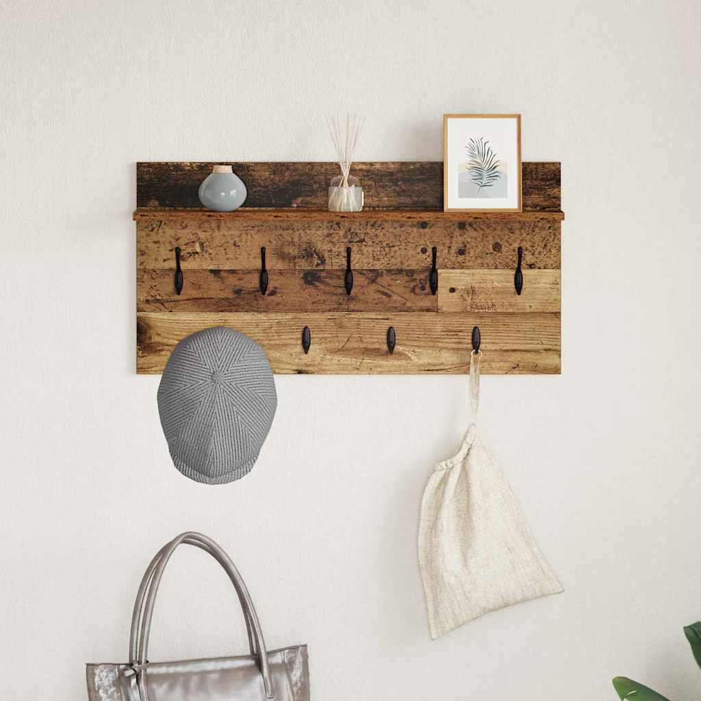 Porte-manteau mural avec étagère Bois ancien 80 x 40 x 12 cm