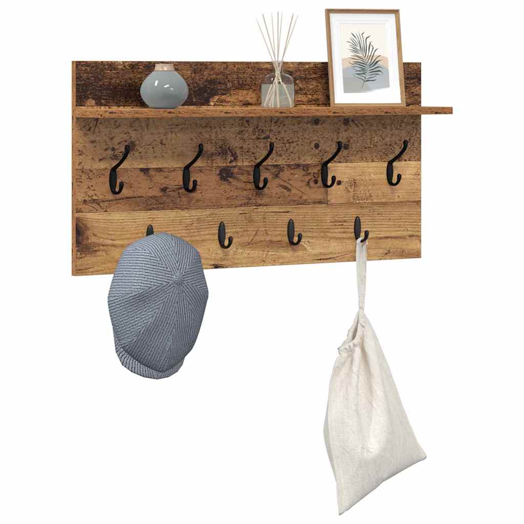 Porte-manteau mural avec étagère Bois ancien 80 x 40 x 12 cm