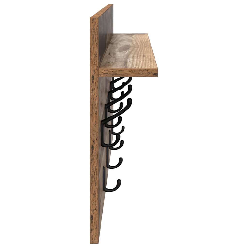 Porte-manteau mural avec étagère Bois ancien 80 x 40 x 12 cm