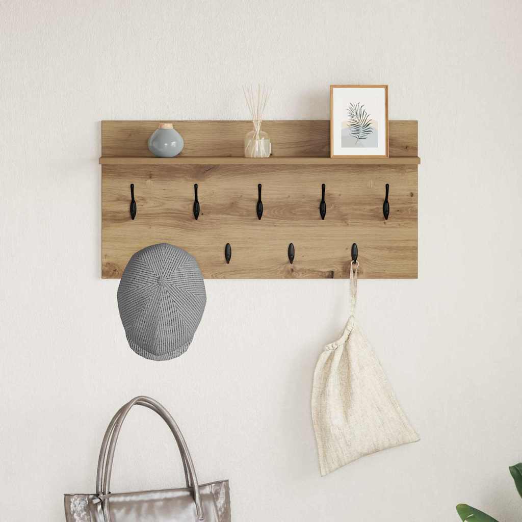 Porte-manteau mural chêne artisanal 80 x 40 x 12 cm