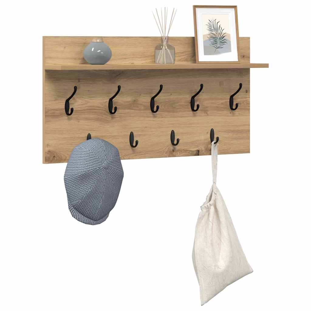 Porte-manteau mural chêne artisanal 80 x 40 x 12 cm