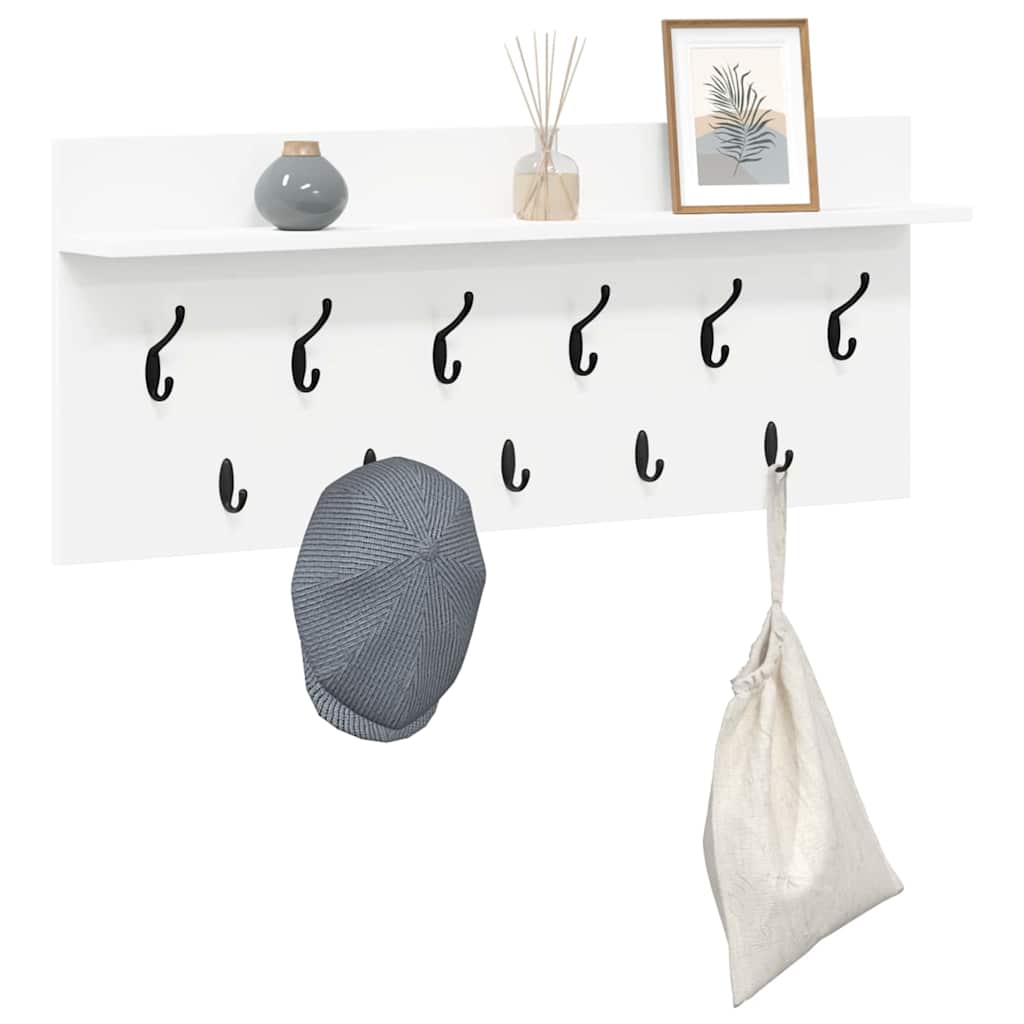 Porte-manteau mural avec étagère Blanc Bois d'ingénierie